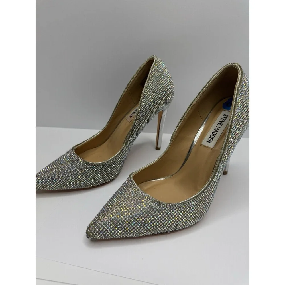 Steve Madden ALTISHA-R Embellished Rhinestone Pump Women's 6.5 Iridescent Pumps